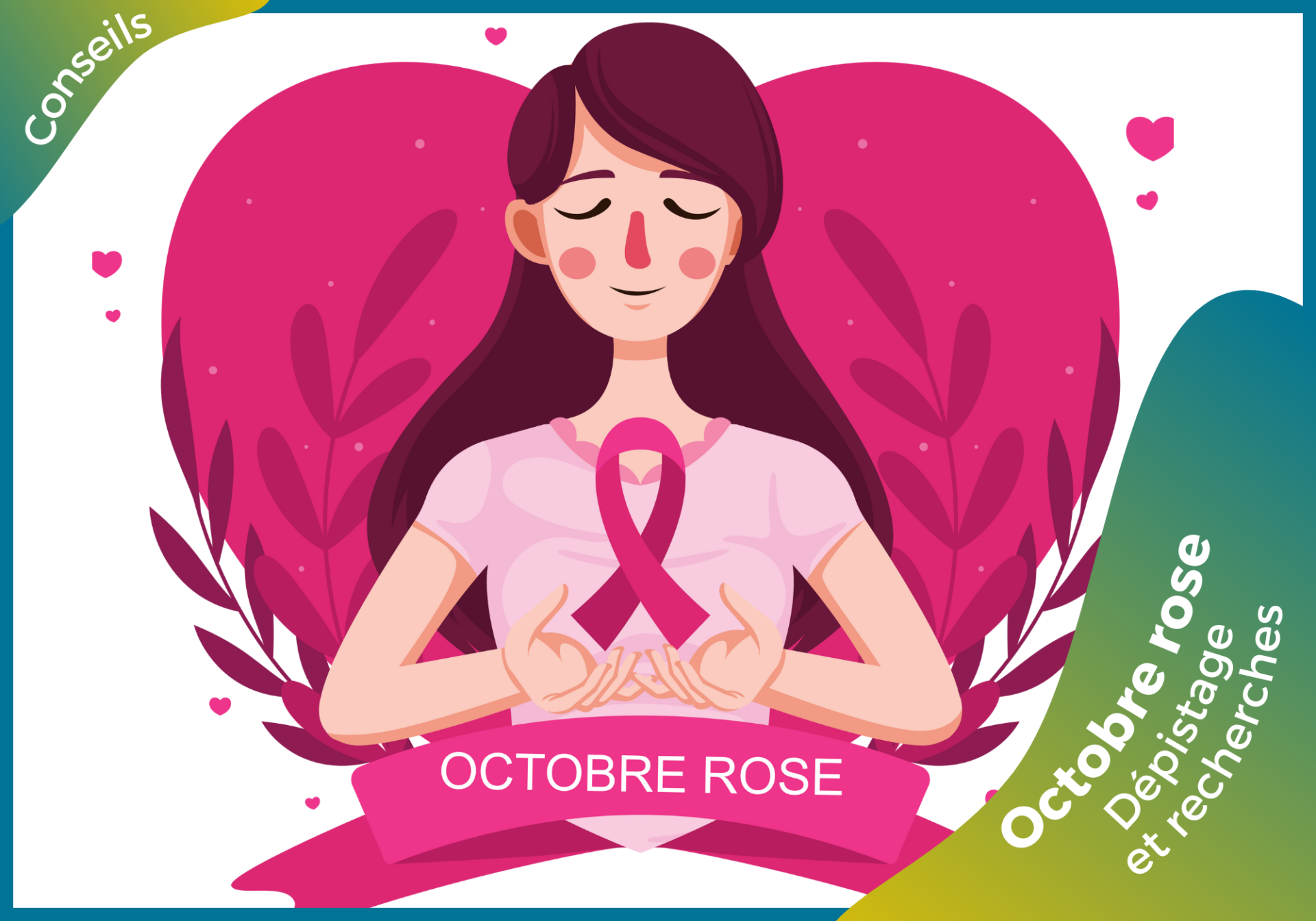 Octobre rose : une femme avec le ruban rose dans un coeur